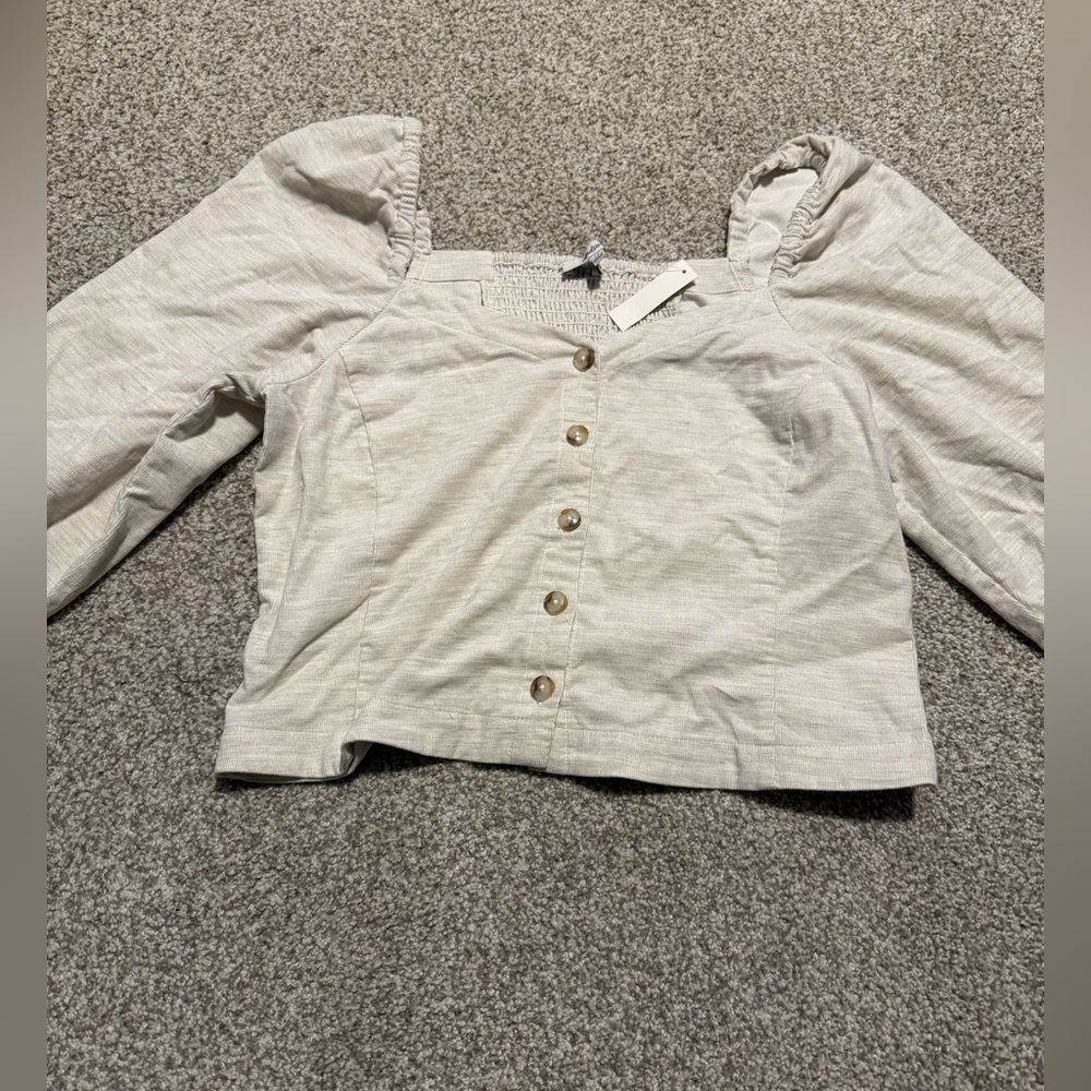 Madewell Off-White Button-Up Puff Sleeve Top